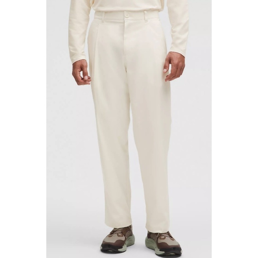 Lululemon Woven Classic-Fit Mens Pleated Trousers Ivory Light Bone Size 38 Pants